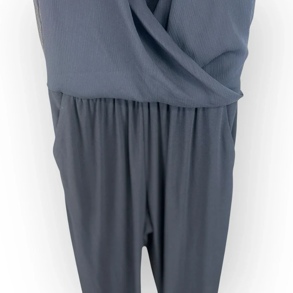 bar III Black Sleeveless Draped Faux Wrap Jumpsuit Elastic Waist‎ XS
